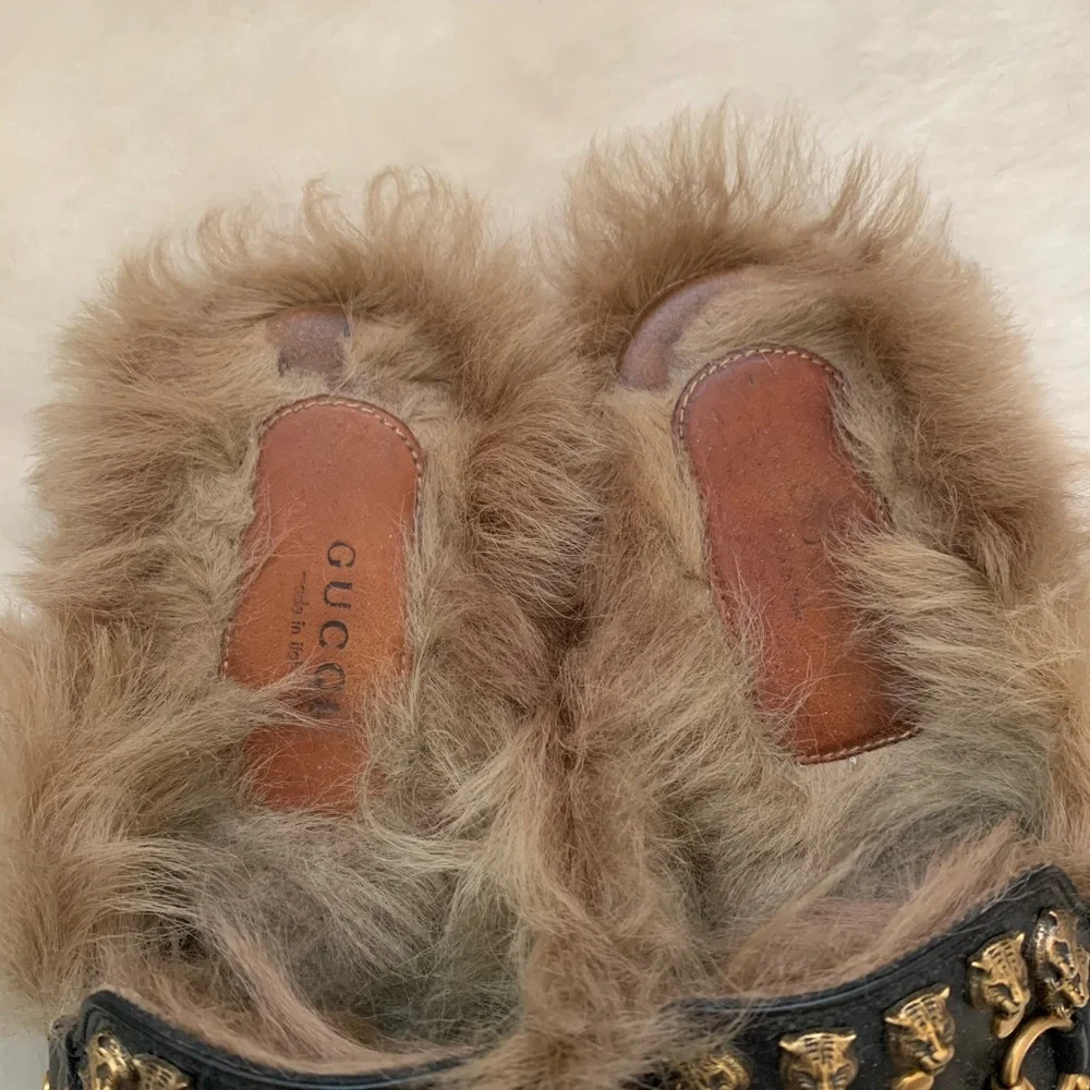 Gucci Princetown Fur Studded Womens Mules Size 7 - Picture 2 of 8